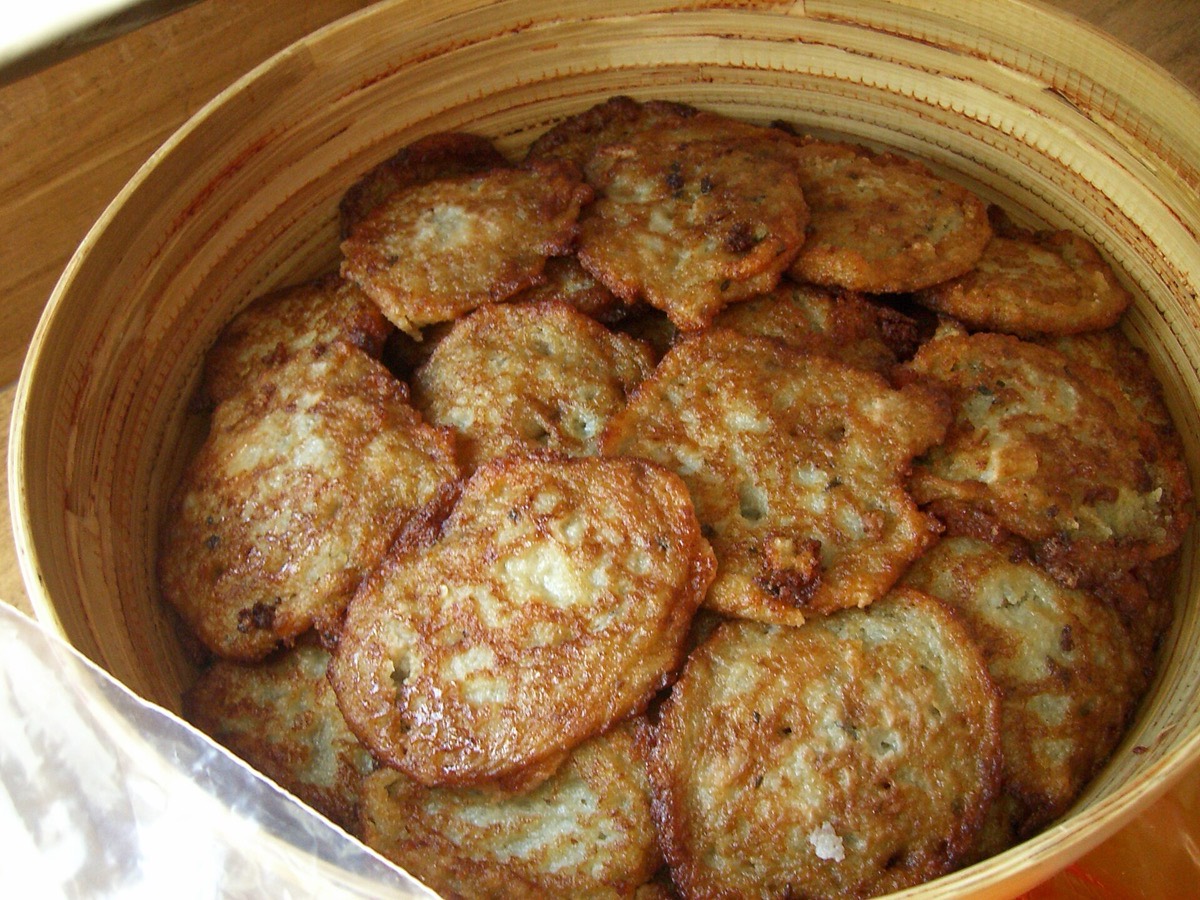 A bowl of crisp golden draniki potato pancakes